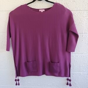 Lilly Pulitzer XS Oversize Purple Tassel Detail Sweater Top 3/4 Sleeve